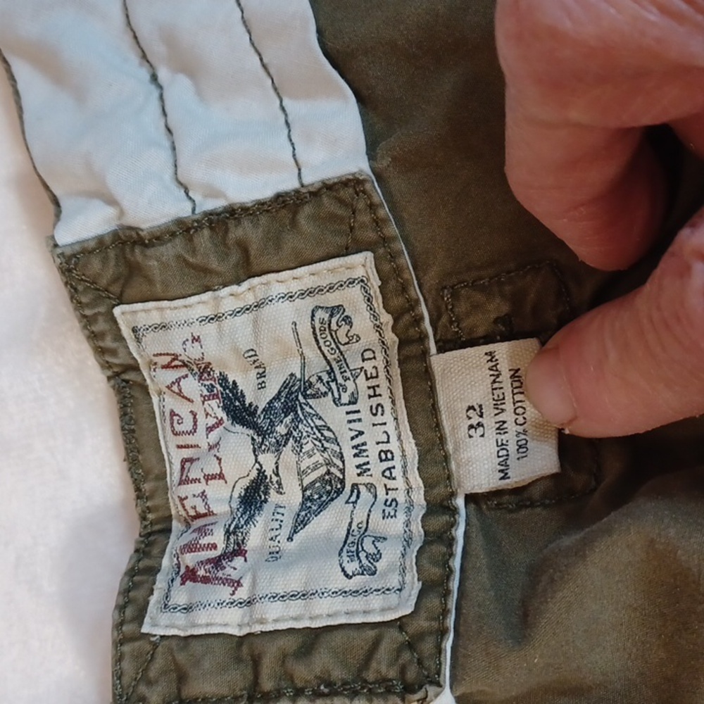 american living mens cargo shorts olive military patchstreetwear  cotton size 32 - Picture 5 of 12